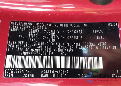 2023 Toyota Corolla Cross Xle from USA, damaged, VIN 7MUDAABG3PV054825